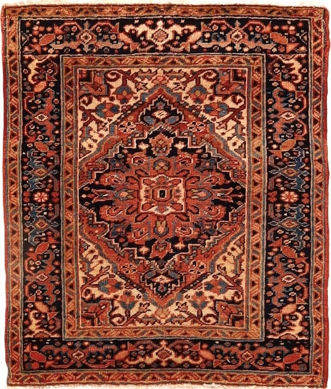 Perserteppich Heriz 85 x 75 cm Wolle handgeknüpft antik