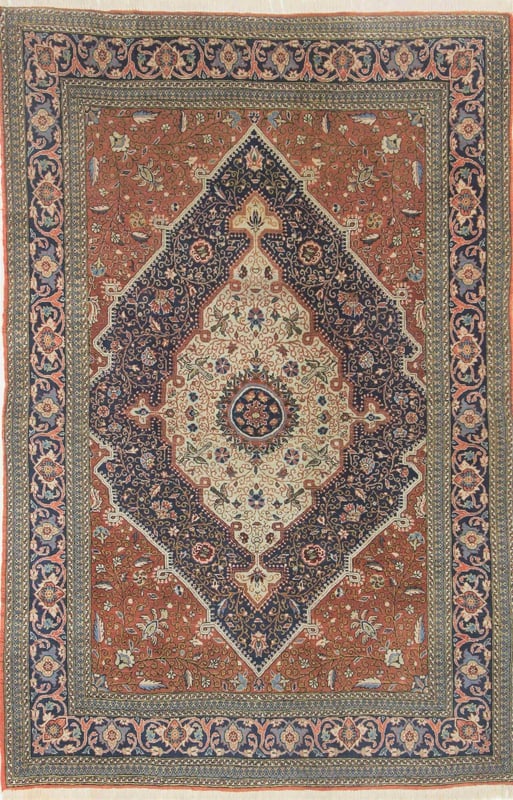 Perserteppich Ghom 208 x 143 cm Wolle handgeknüpft antik