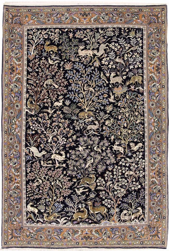 Perserteppich Ghom 212 x 141 cm Wolle handgeknüpft Antik