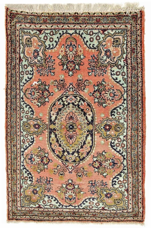 Perserteppich Ghom 86 x 56 cm Seide handgeknüpft antik