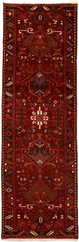 Perserteppich 340 x 110 cm Wolle handgeknüpft Heriz Antik
