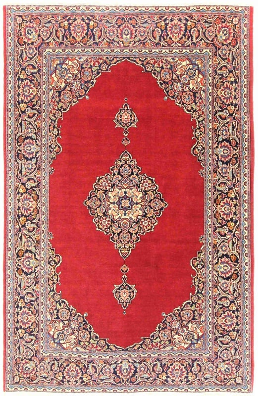 Perserteppich Kashan 202 x 130 cm Wolle handgeknüpft Antik