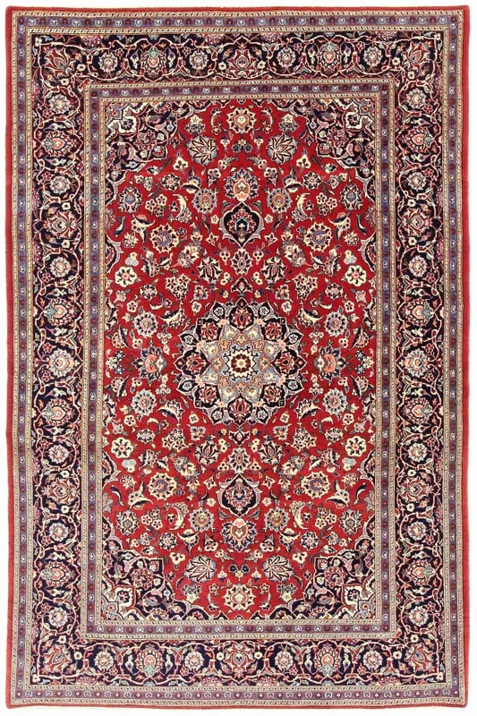 Perserteppich Kashan 212 x 137 cm Wolle handgeknüpft Antik