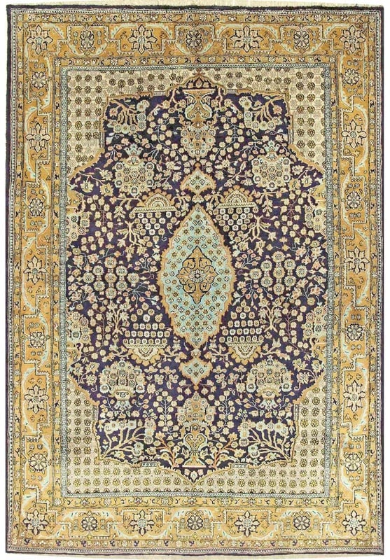 Perserteppich 200 x 137 cm Seide handgeknüpft antik