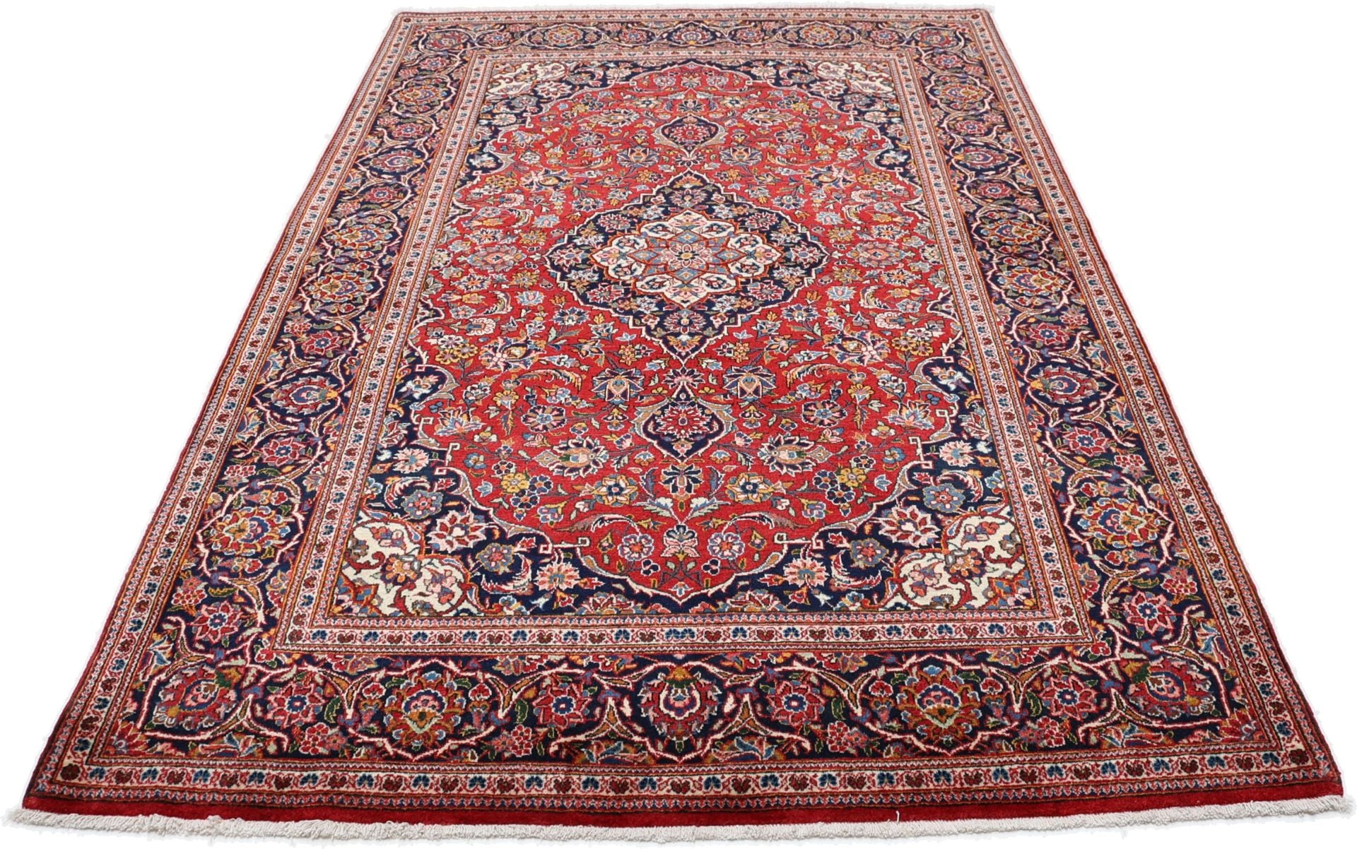 Perserteppich Kashan 140 x 220 cm Schurwolle handgeknüpft antik