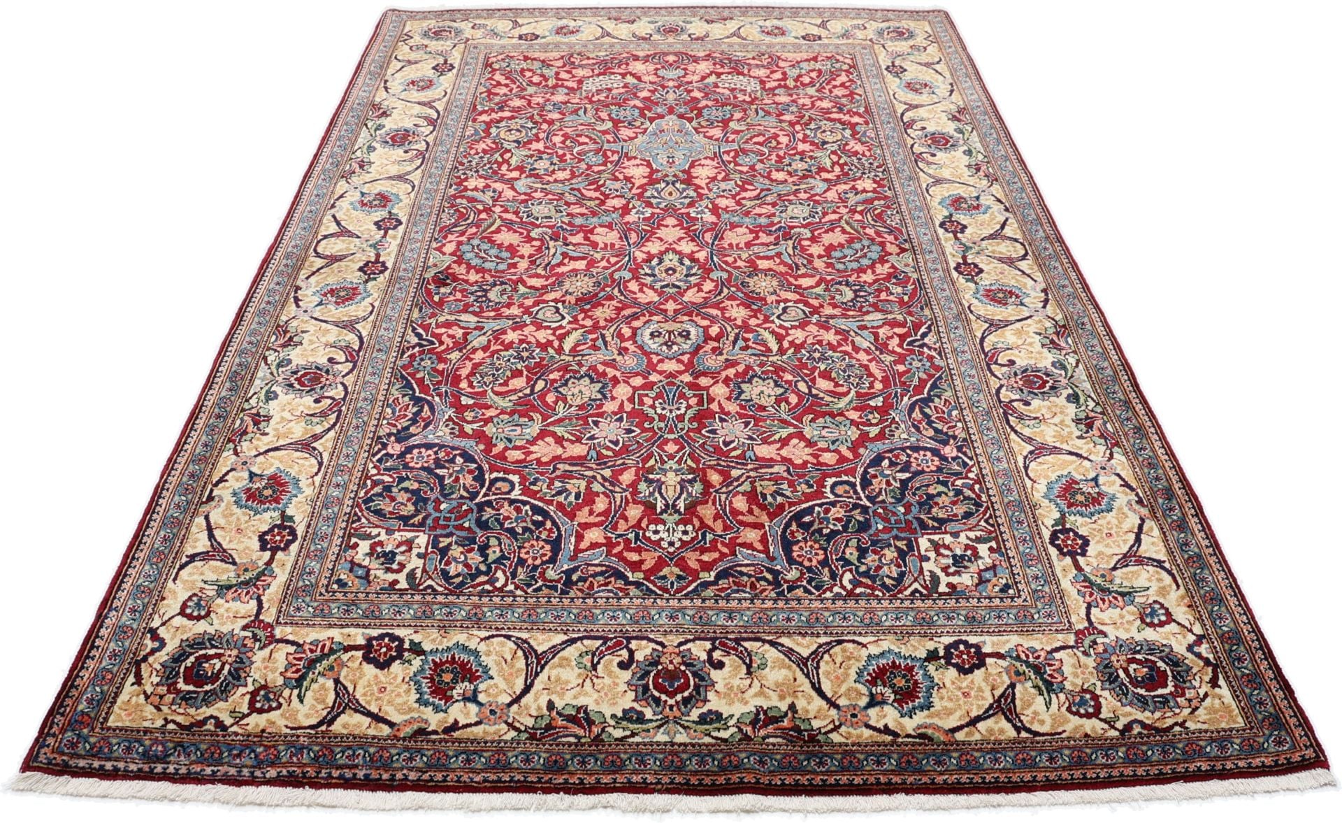 Perserteppich Kashan 137 x 218 cm Schurwolle handgeknüpft antik