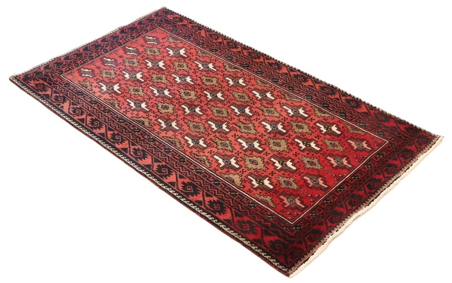 Perserteppich Belutsch 200 x 108 cm Wolle Handgeknüpft Rot-Orange