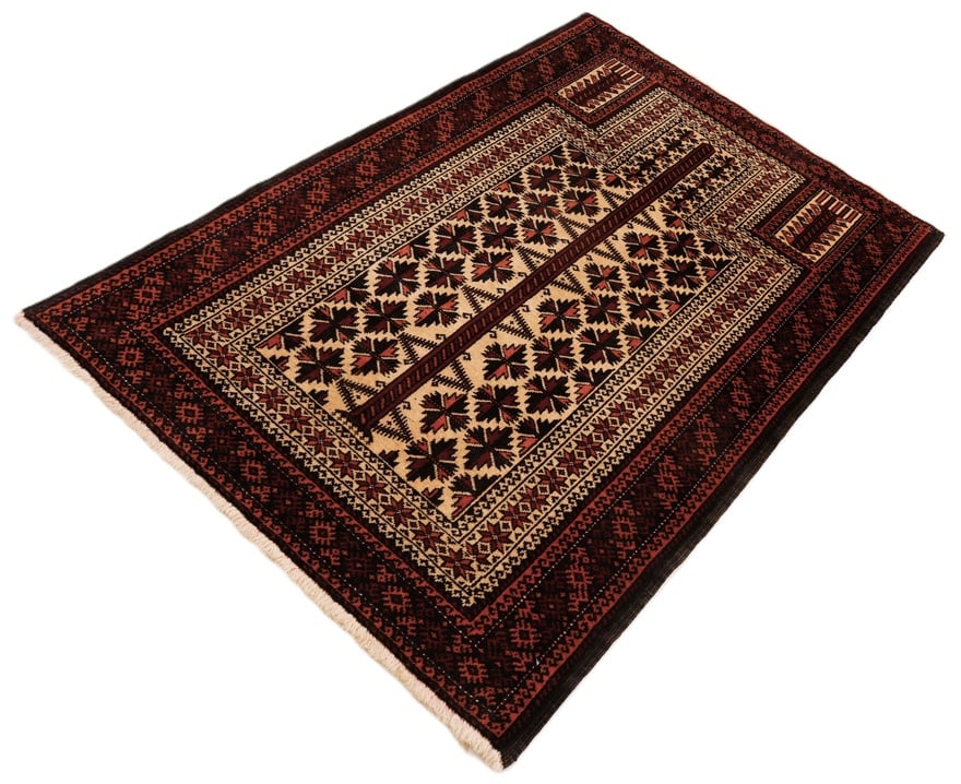 Perserteppich Belutsch 146 x 98 cm Wolle handgeknüpft Rot-Orange