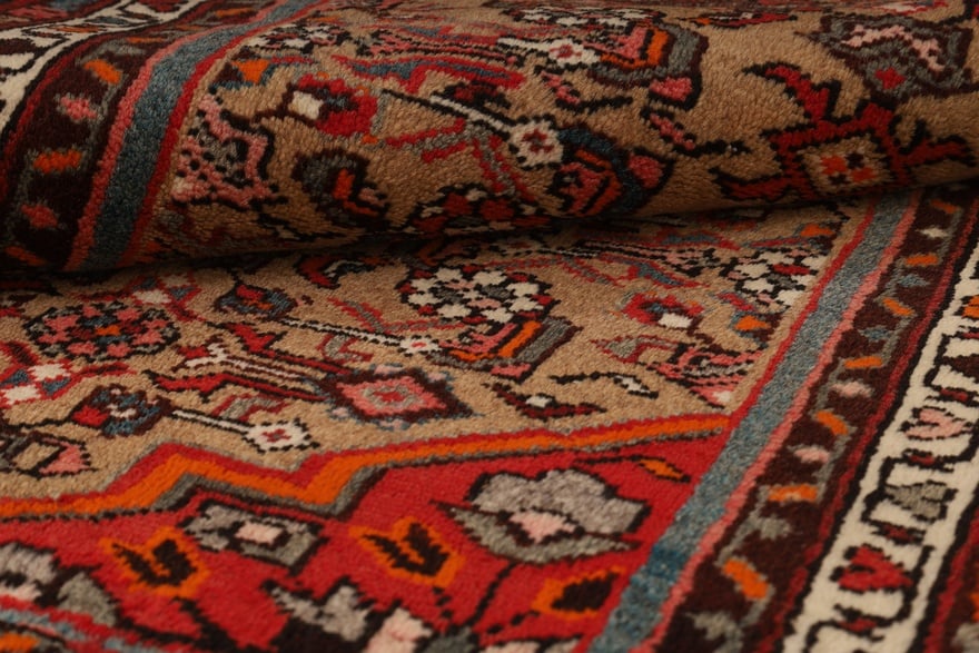 Perserteppich Hamadan 95 x 63 cm Wolle handgeknüpft Rot-Orange