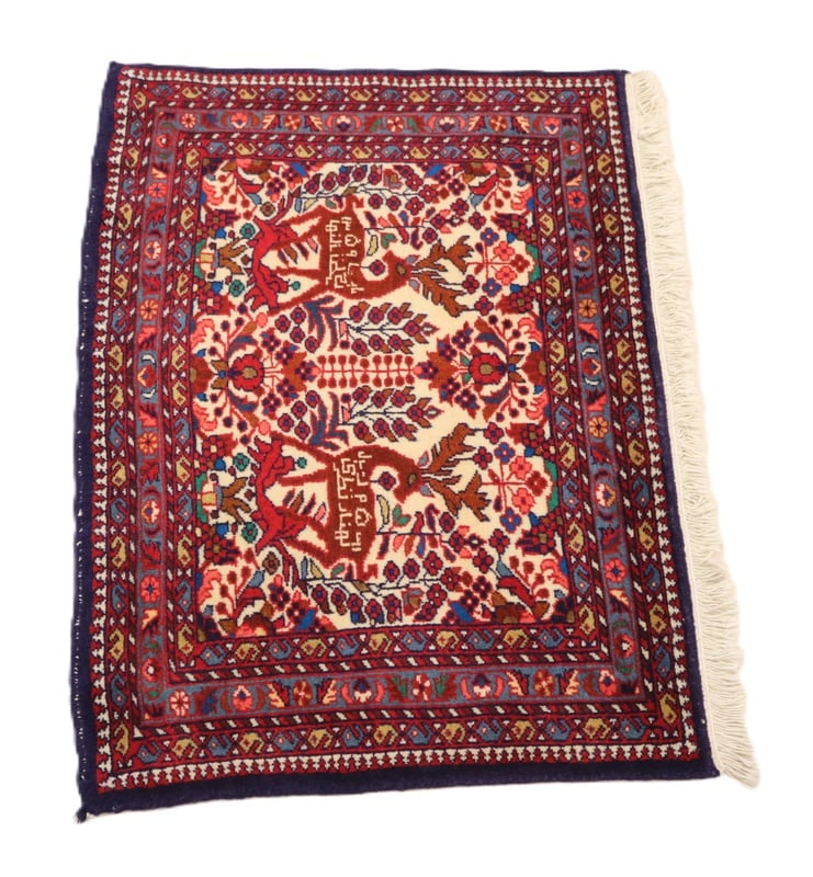 Perserteppich 97 x 57 cm Wolle handgeknüpft Rot-Orange