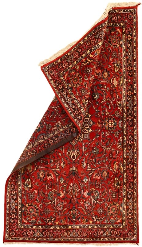Perserteppich 210 x 111 cm Wolle handgeknüpft Rot-Orange