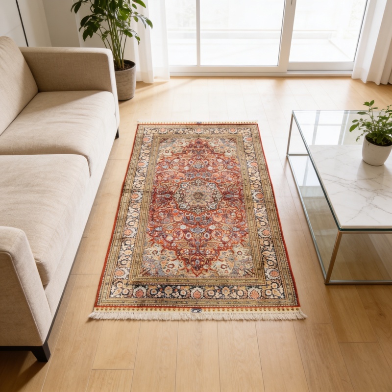 Orientteppich China 150 x 93 cm Seide handgeknüpft Rot-Orange