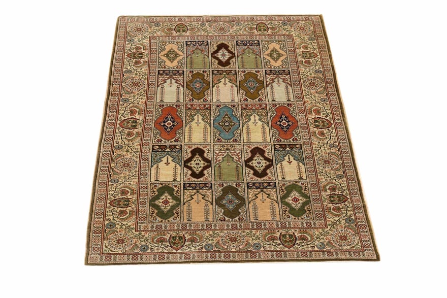 Orientteppich China 140 x 93 cm Seide handgeknüpft weiß-beige