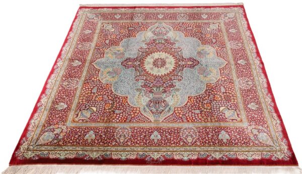 Perserteppich Ghom 196 x 196 cm Seide handgeknüpft Rot-Orange "Musavian" signiert H1