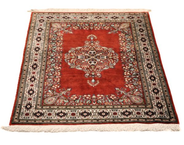 Perserteppich Ghom 151 x 102 cm Seide handgeknüpft rot-orange