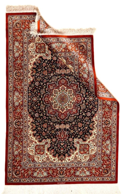 Perserteppich Ghom 154 x 102 cm Seide handgeknüpft Rot-Orange