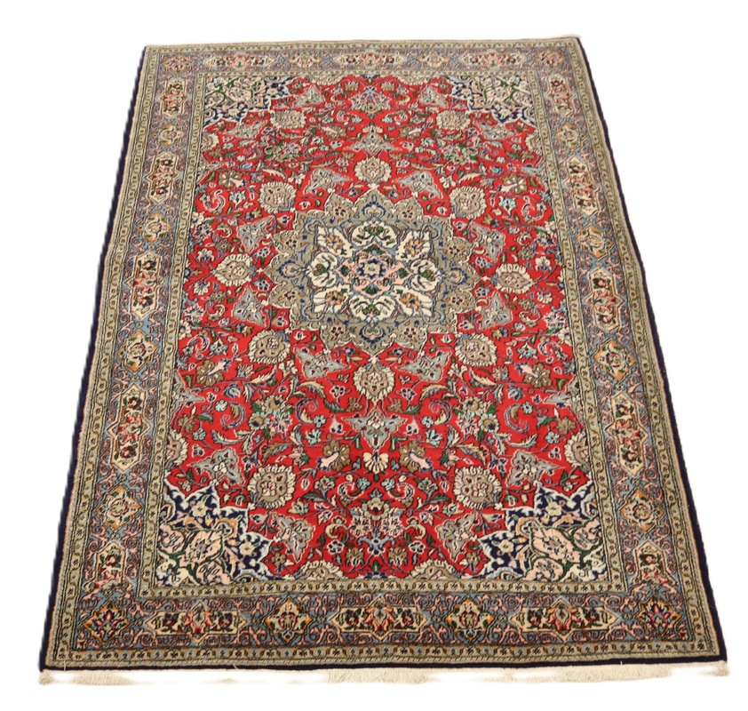 Perserteppich 220 x 144 cm Wolle handgeknüpft Rot-Orange