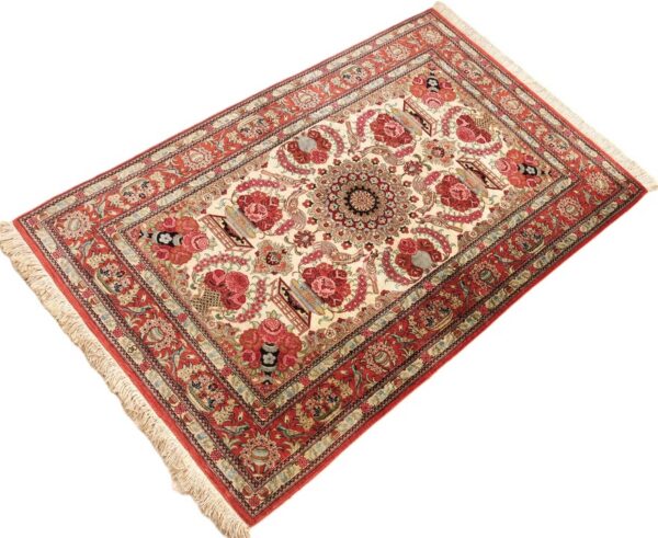 Perserteppich Ghom 123 x 78 cm Seide handgeknüpft rot-orange