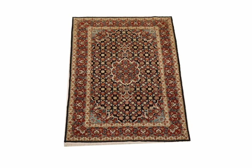 Orientteppich China 93 x 57 cm Seide handgeknüpft Weiß-Beige
