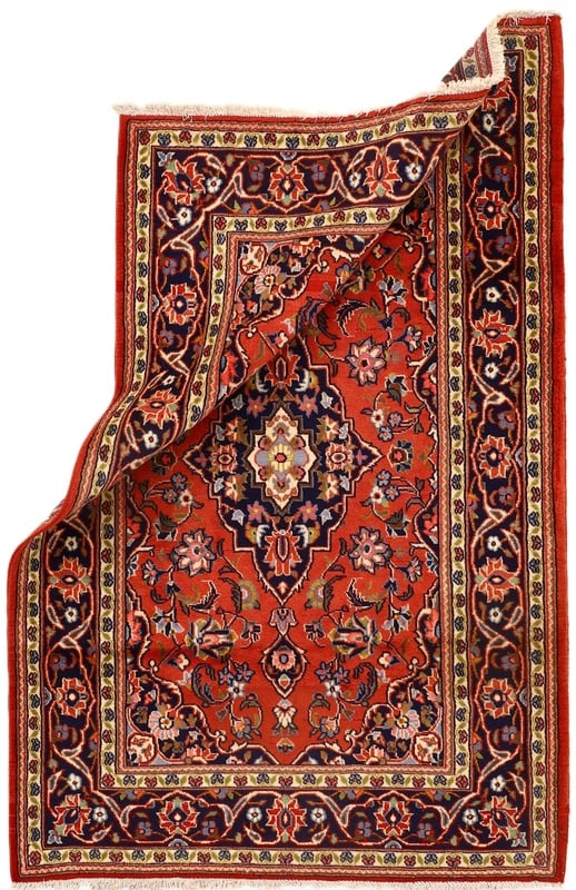 Perserteppich Kashan 164 x 106 cm Wolle handgeknüpft Rot-Orange