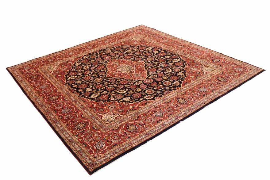 Perserteppich Kashan 296 x 294 cm Wolle handgeknüpft Rot-Orange
