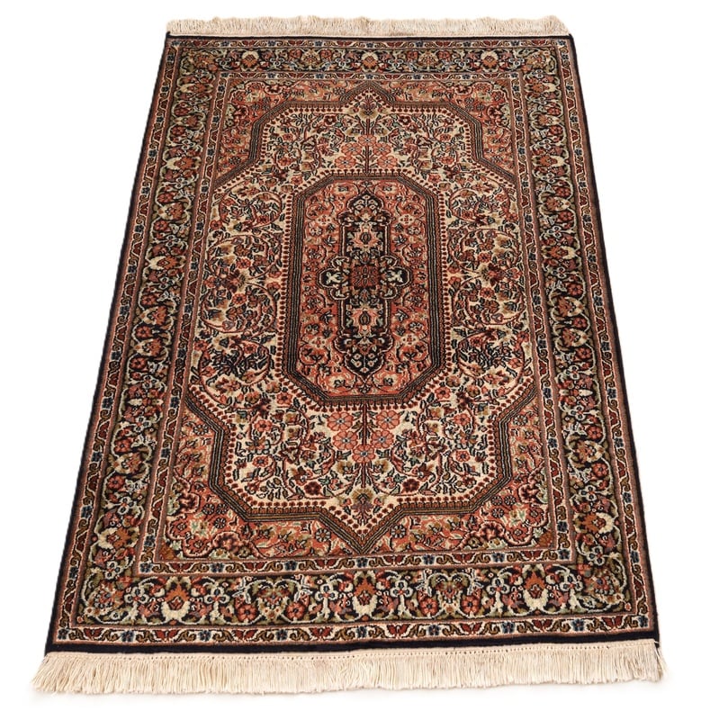 Orientteppich Indien 122 x 83 cm Seide handgeknüpft Schwarz-Grau