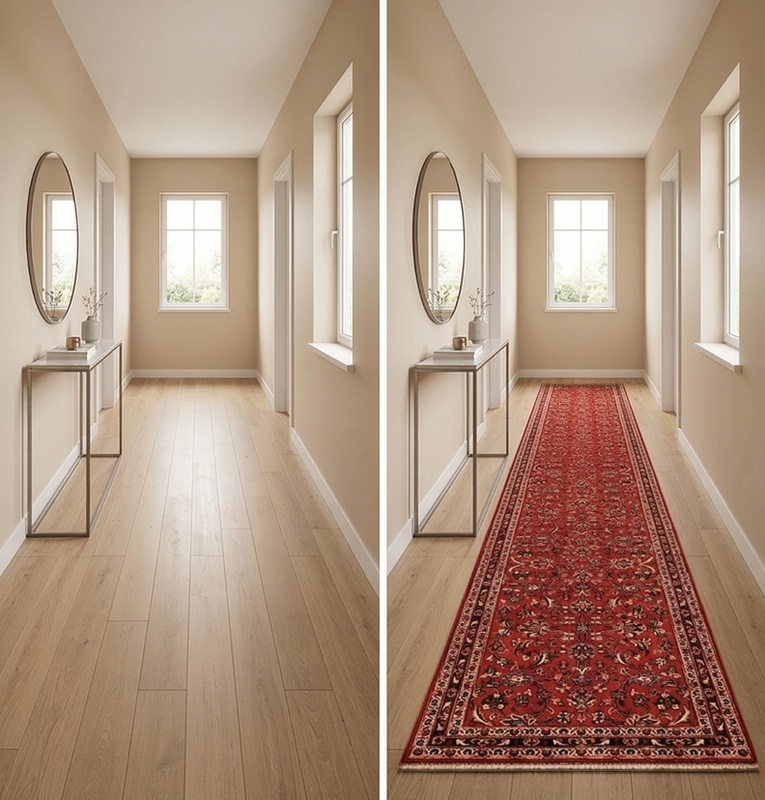 Perserteppich Kashan 407 x 100 cm Schurwolle handgeknüpft Läufer