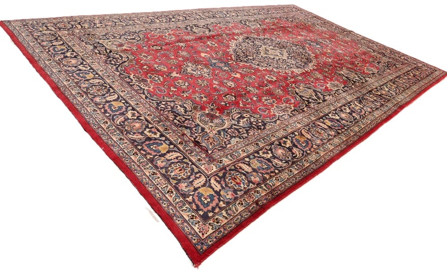 Perserteppich Mashad 479 x 295 cm Wolle handgeknüpft Rot-Orange