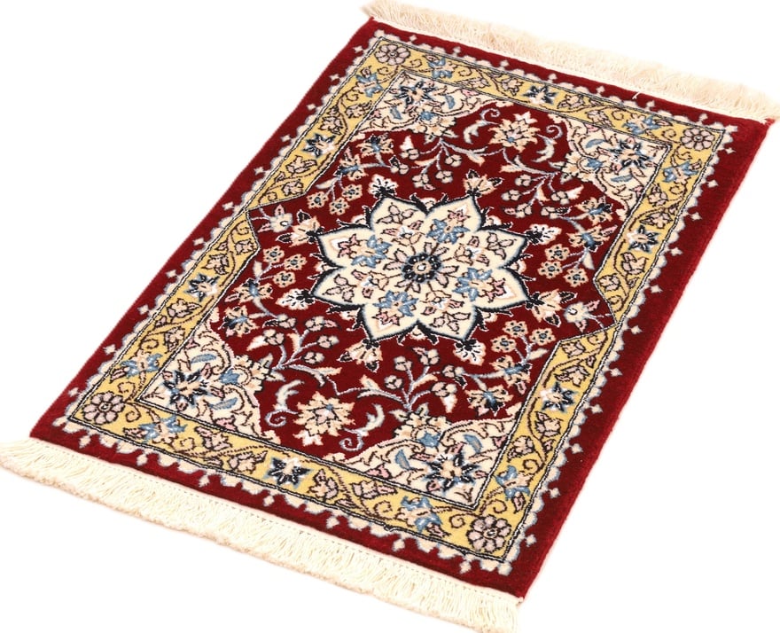Perserteppich Nain 90 x 60 cm Wolle Seide handgeknüpft rot-orange