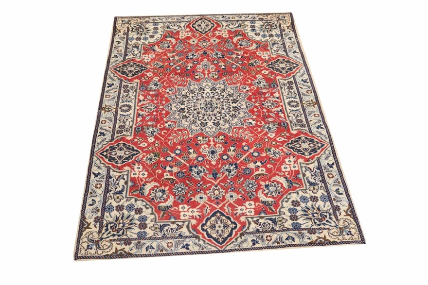 Perserteppich Nain 195 x 115 cm Schurwolle handgeknüpft Rot