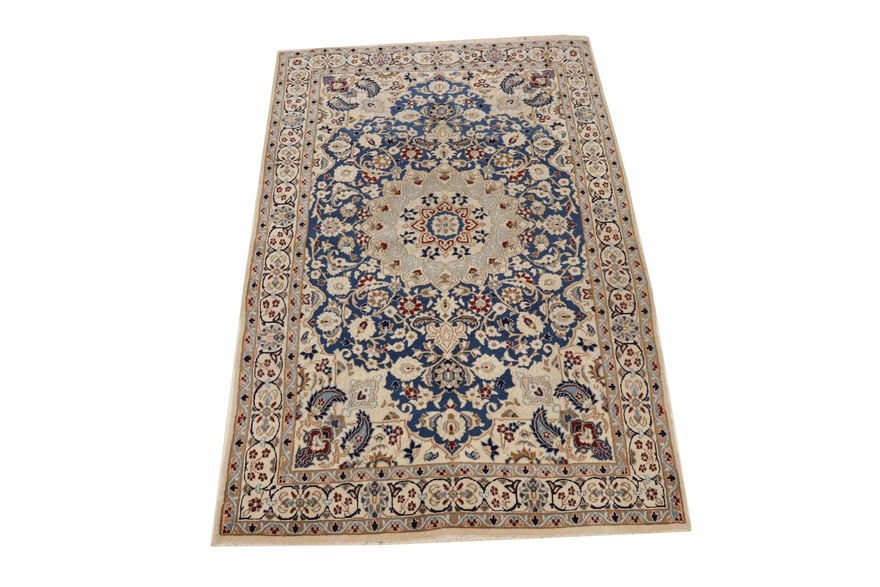Perserteppich Nain 200 x 116 cm Wolle handgeknüpft Weiß-Beige
