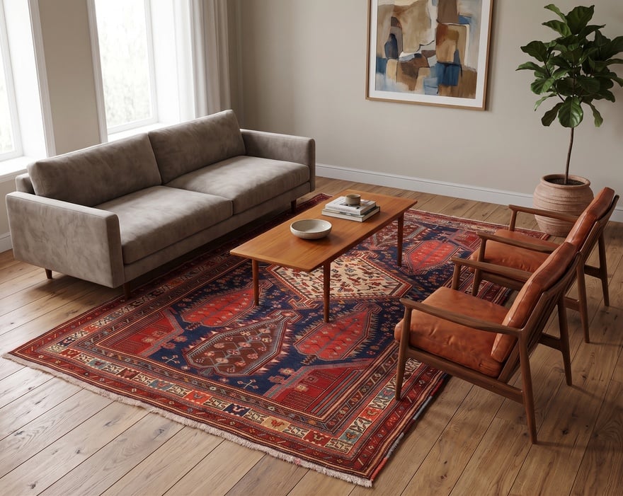 Perserteppich Malayer 209 x 121 cm Wolle handgeknüpft antik