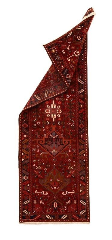 Perserteppich 340 x 110 cm Wolle handgeknüpft Heriz Antik