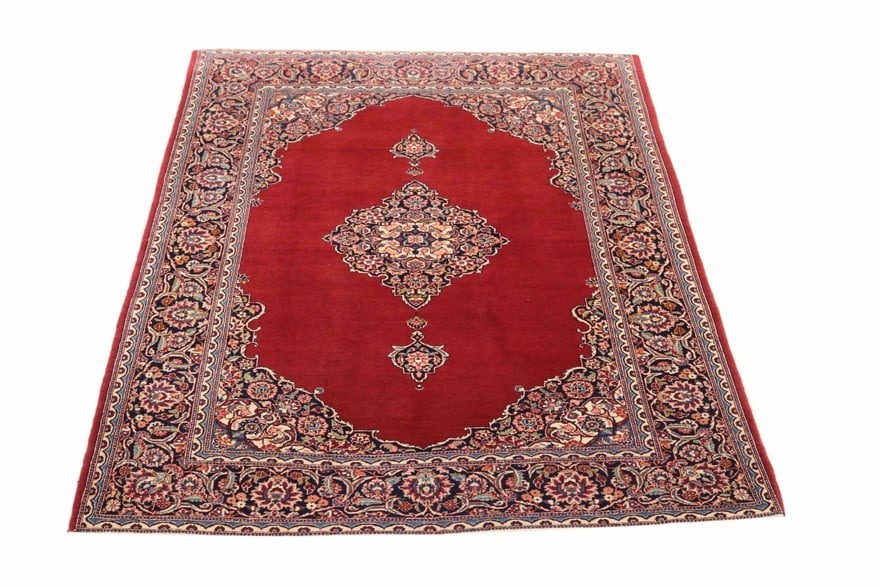 Perserteppich Kashan 202 x 130 cm Wolle handgeknüpft Antik