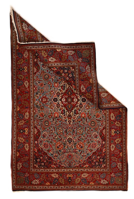 Perserteppich Kashan 200 x 130 cm Wolle Seide handgeknüpft antik