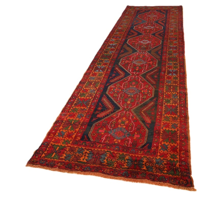 Perserteppich 378 x 105 cm Wolle handgeknüpft Läufer