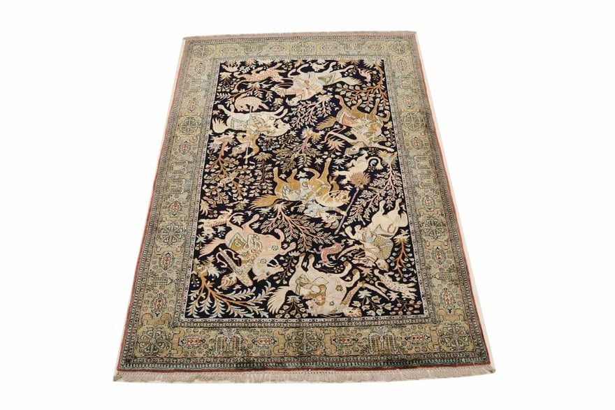 Perserteppich Ghom 206 x 139 cm Seide handgeknüpft Antik