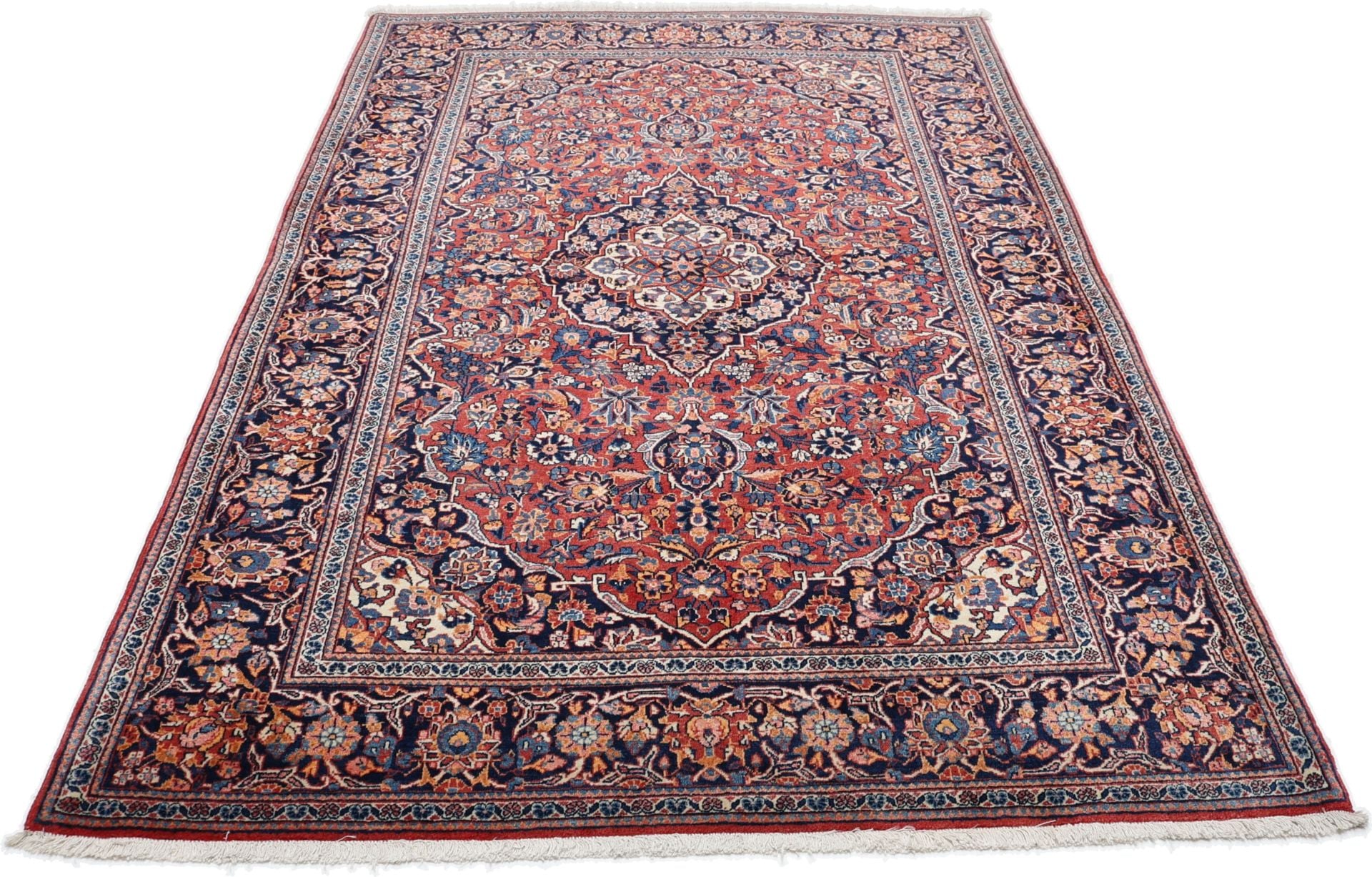 Perserteppich Kashan 137 x 211 cm Schurwolle handgeknüpft Vintage