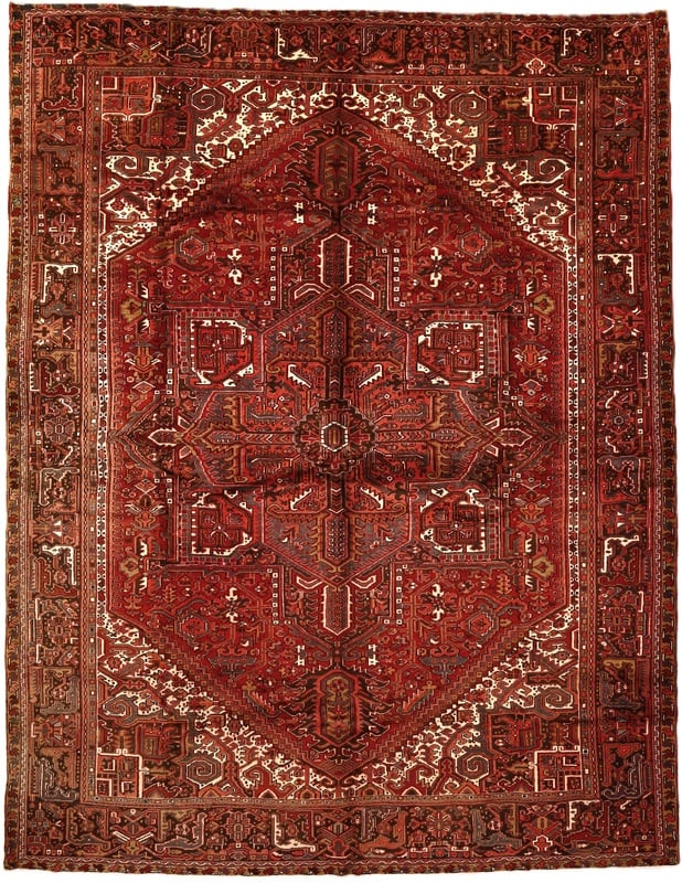 Perserteppich Heriz 413 x 313 cm Wolle handgeknüpft Rot-Orange