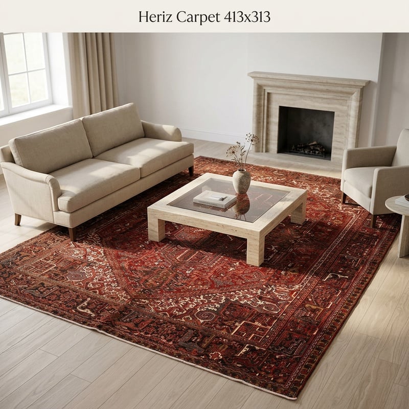 Perserteppich Heriz 413 x 313 cm Wolle handgeknüpft Rot-Orange
