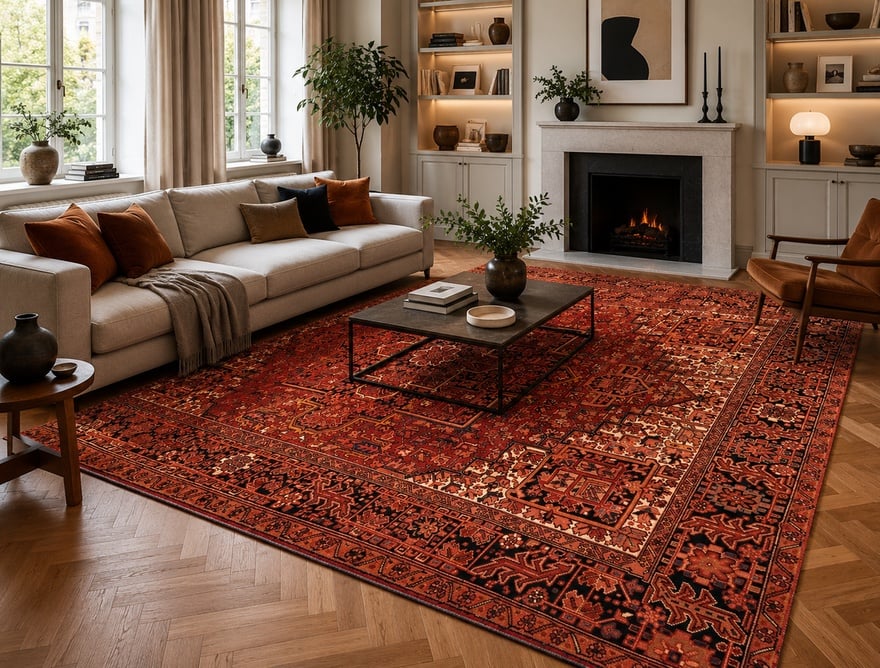 Perserteppich Hamburg 409 x 296 cm Wolle handgeknüpft Rot-Orange