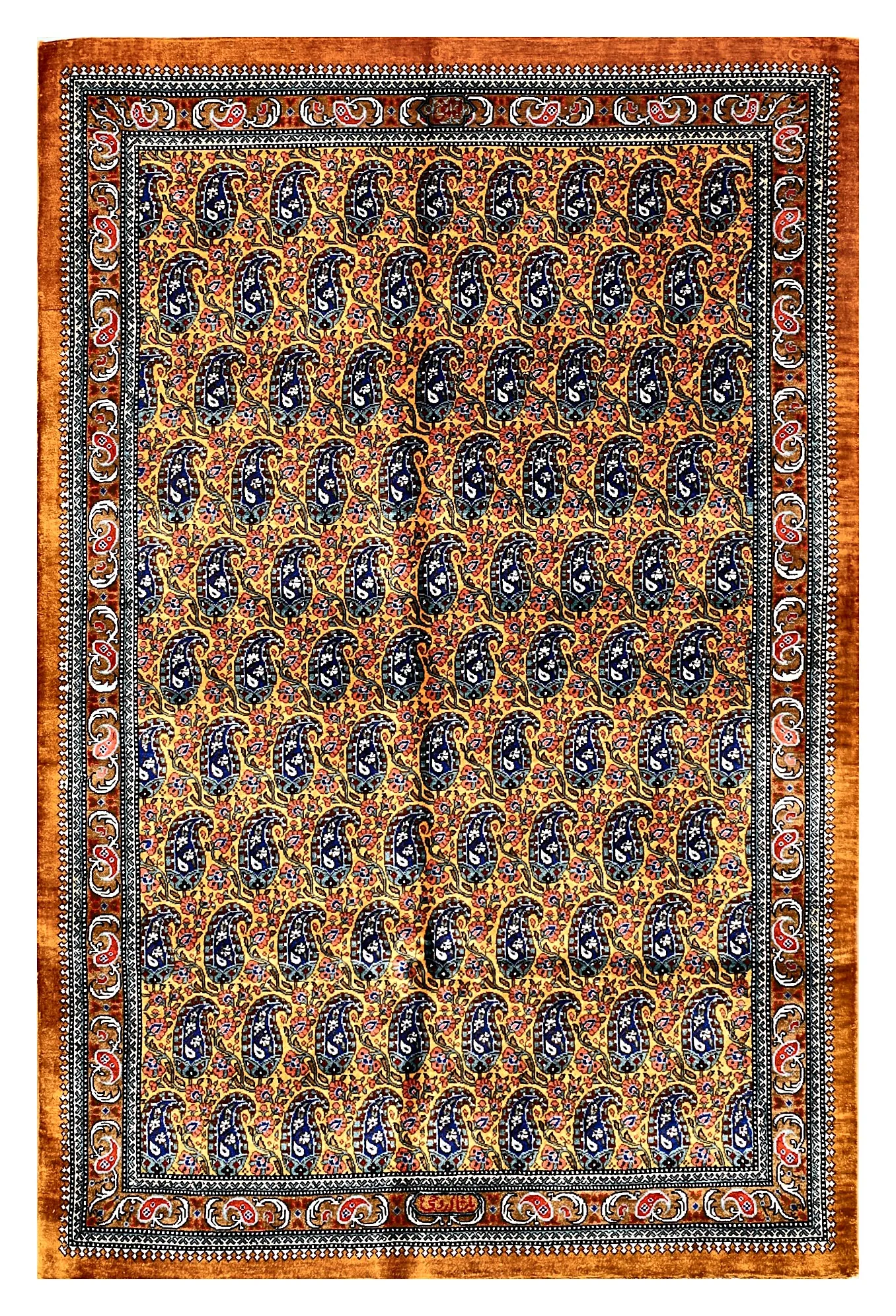 Ghom Seidenteppich signiert „Oruji Amini“ 117 x 80 cm Seide auf Seidenkette