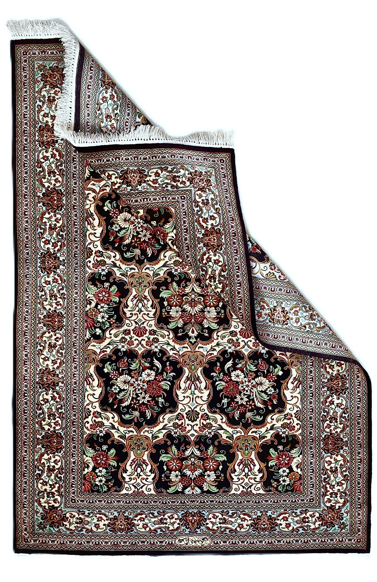 Ghom Seidenteppich signiert „Nemati“ 114 x 80 cm Seide auf Seidenkette