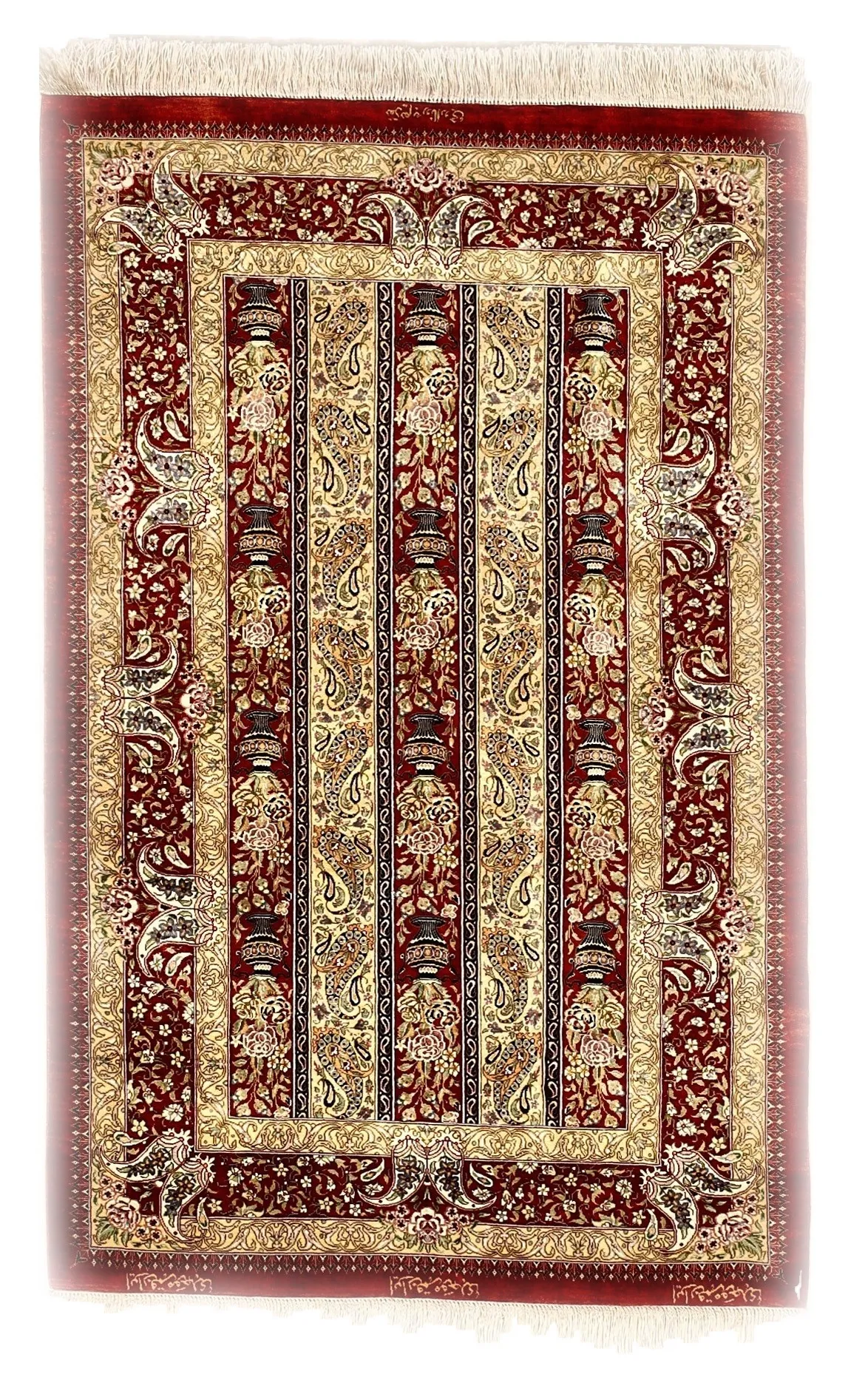 Ghom Seidenteppich signiert „Oruji“ 125 x 80 cm Seide auf Seidenkette