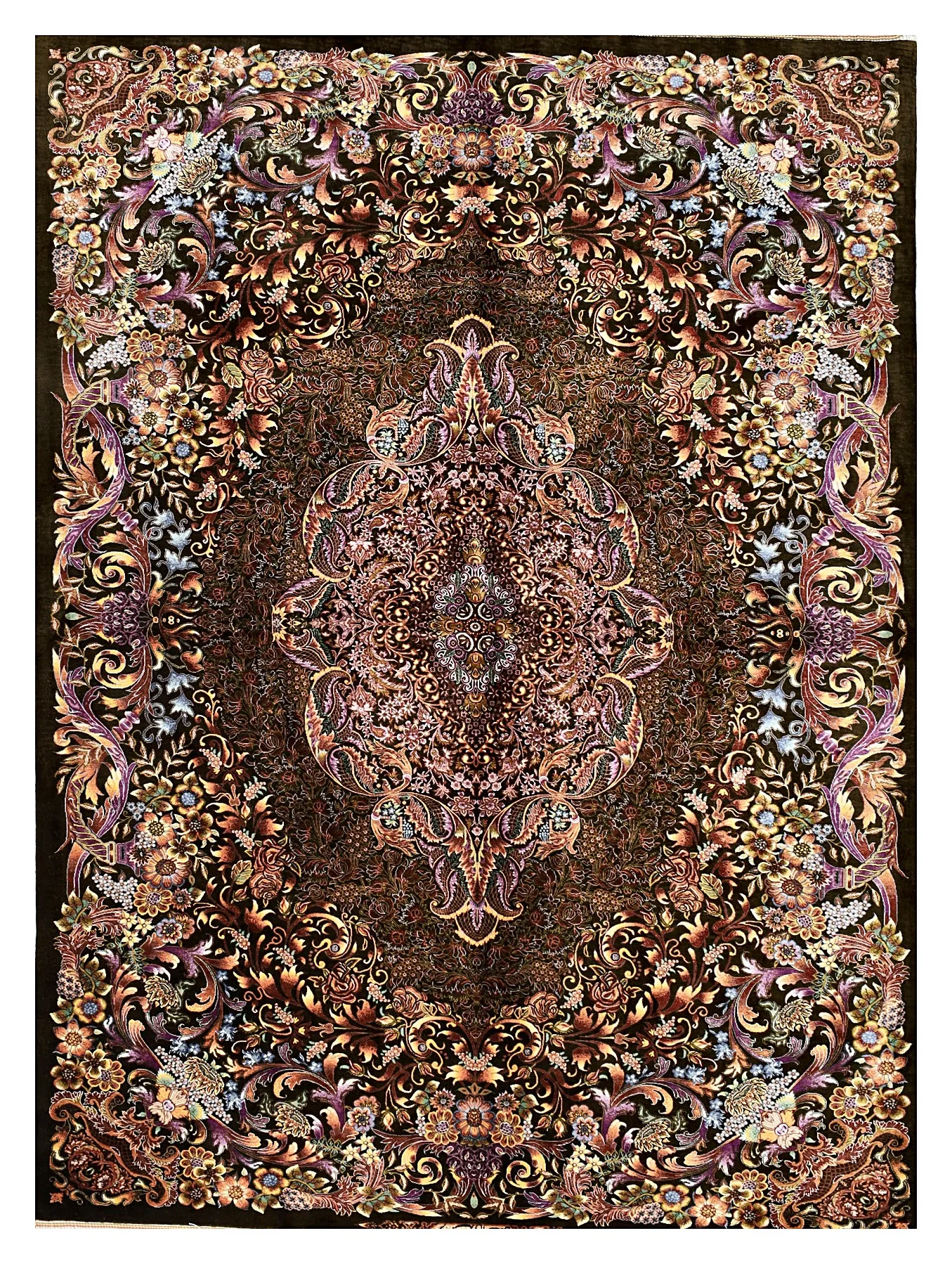 Ghom Seidenteppich signiert „Mohammd Ali Ahmadi“ 200 x 140 cm Seide auf Seidenkette H1
