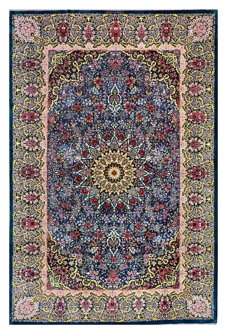 Ghom Seidenteppich signiert „Shirazi“ 200 x 135 cm Seide auf Seidenkette H1
