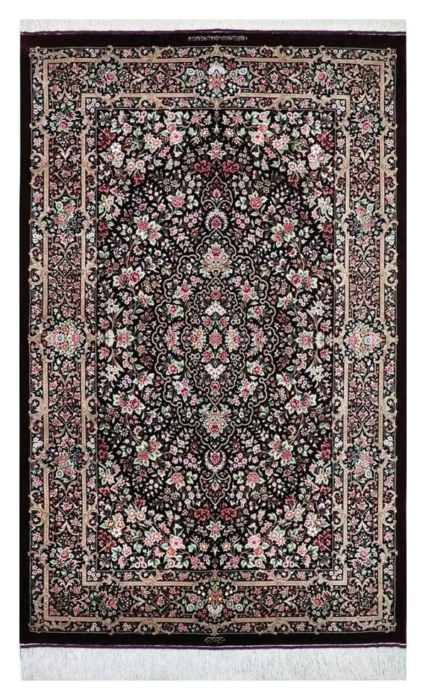 Ghom Seidenteppich signiert „Sadeghzadeh“ 235 x 151 cm Seide auf Seidenkette H1