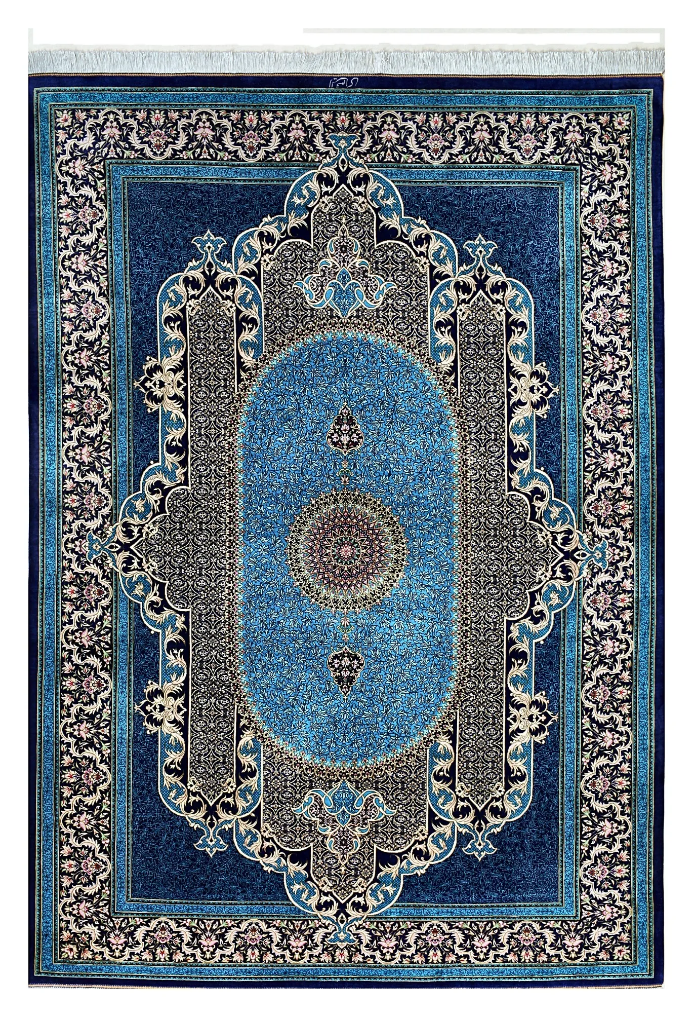 Ghom Seidenteppich signiert „Elyasi“ 200 x 140 cm Seide auf Seidenkette H1