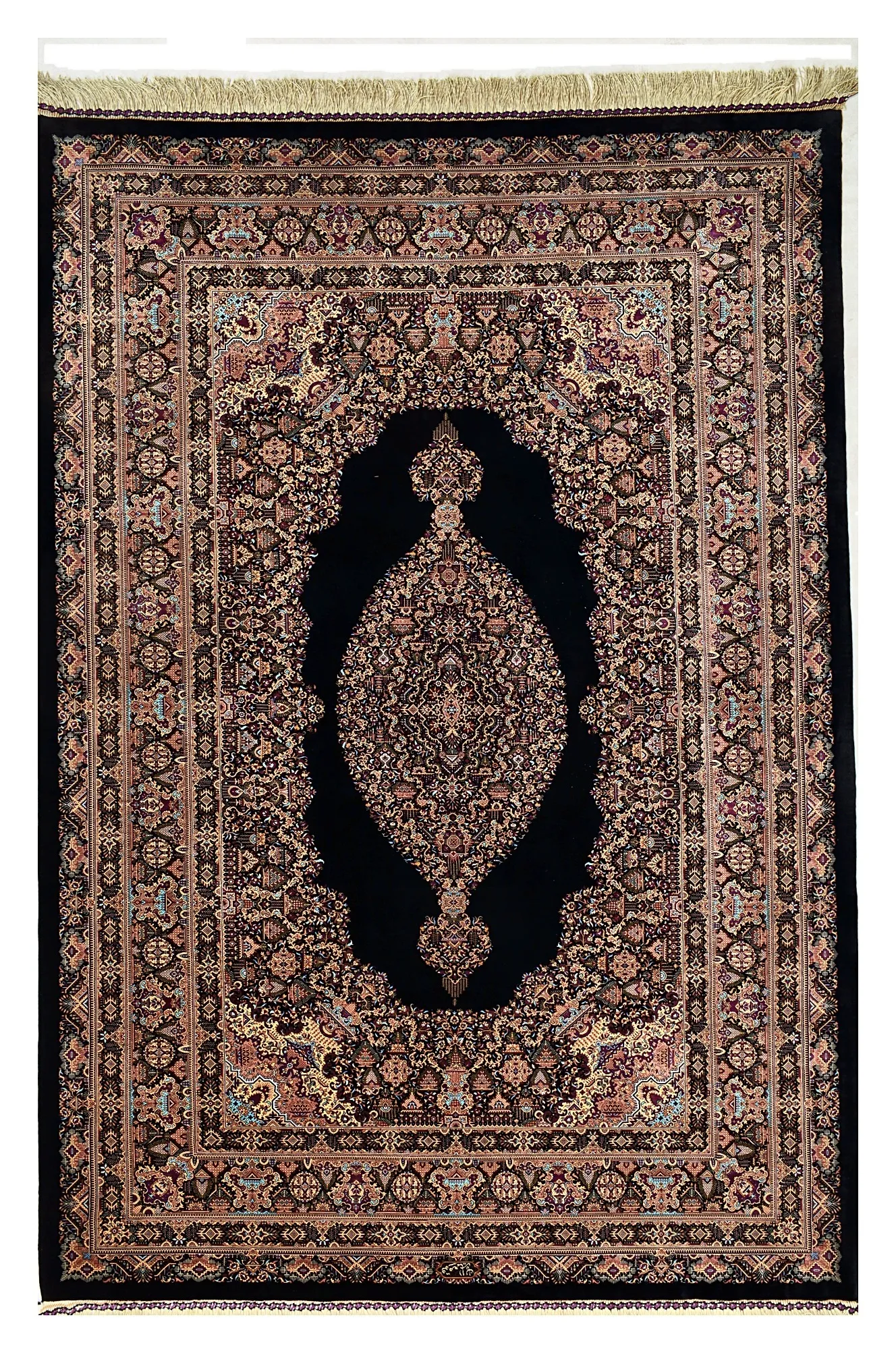 Ghom Seidenteppich signiert „Memarian“ 205 x 135 cm Seide auf Seidenkette H1