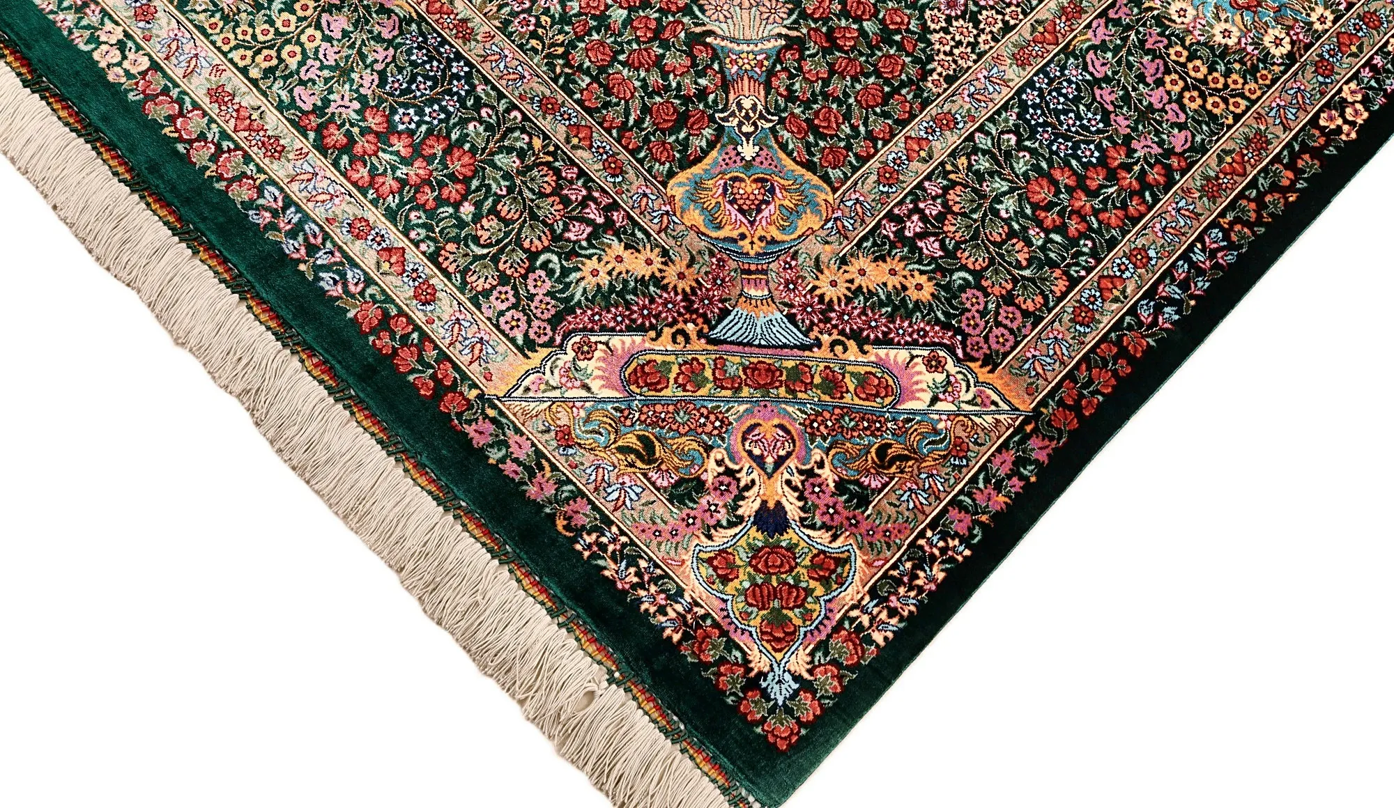 Ghom Seidenteppich signiert „Haj Hosseini“ 205 x 138 cm Seide auf Seidenkette H1